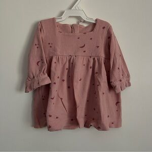 Kate Quinn Moon and Stars Pink Waffle Knit Long Sleeve Dress-Size 12-18 Months